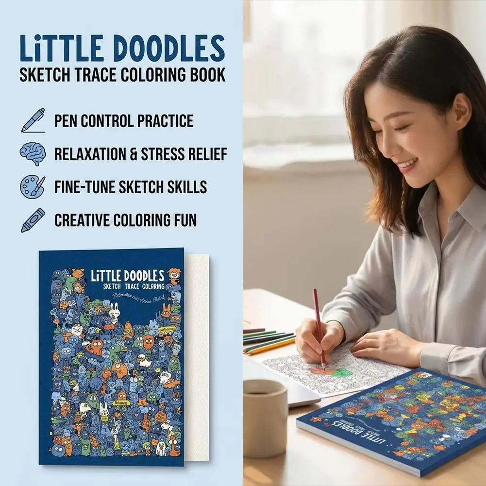 Sketch Trace Coloring Book Little Doodles Pen Control Practice Drawing Line Tracing Sketchbook Stress Relief Kids Adults Gifts