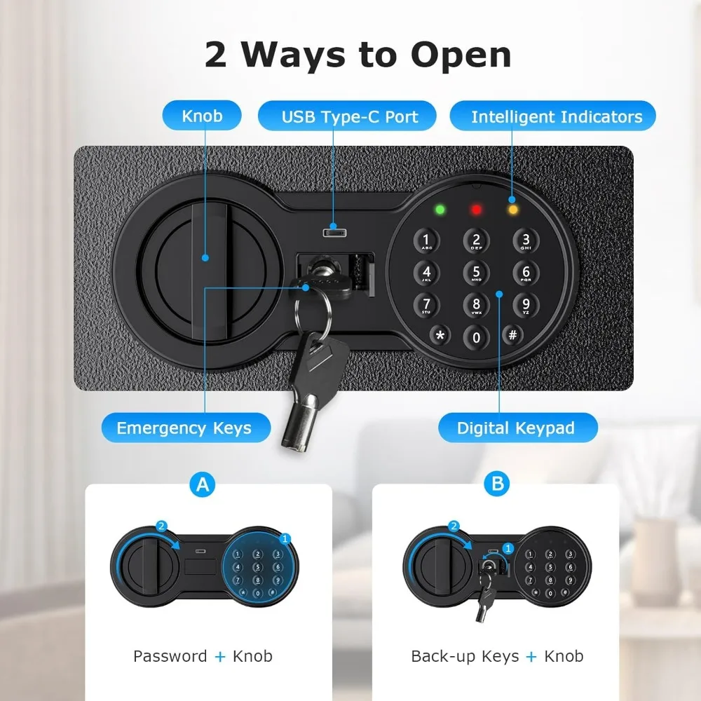 Стальной сейф с цифровым замком клавиатуры со съемной полкой для дома, гостиницы, офиса, ценностей, денег