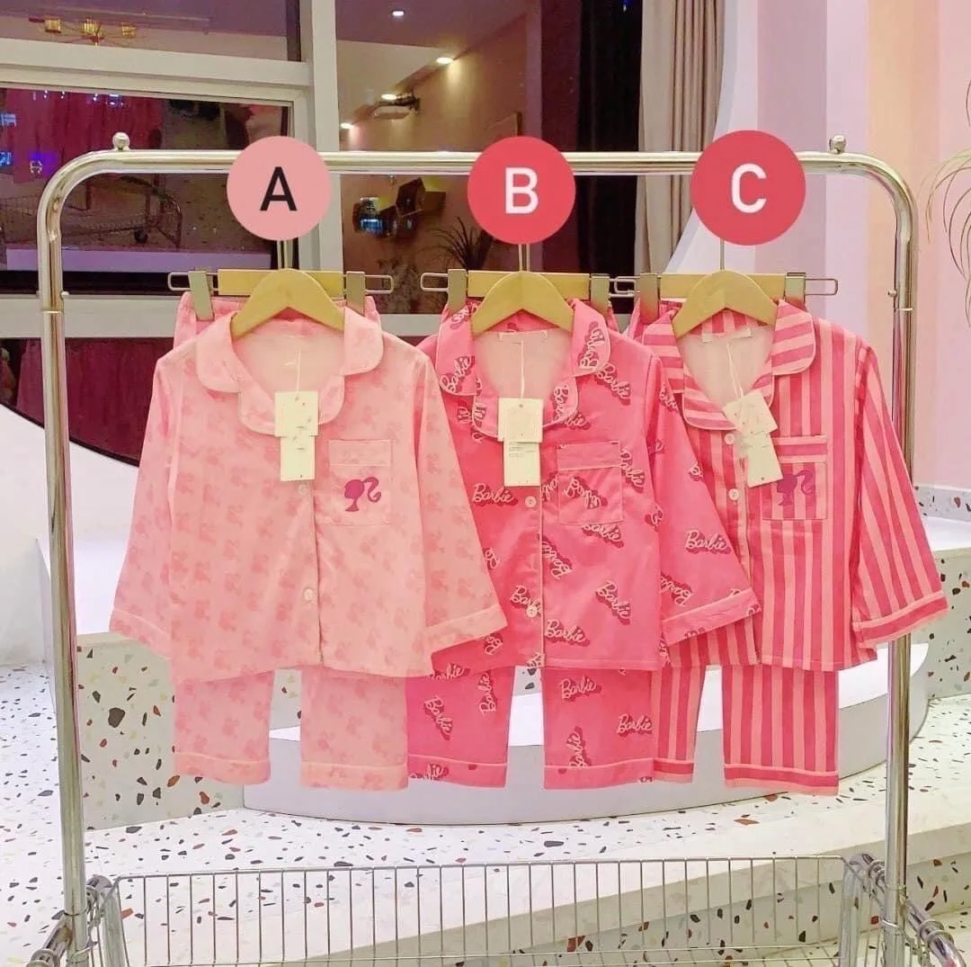 Barbie children's pajamas girls loose section long-sleeved long pants two-piece suit in small children pink spring autumn home