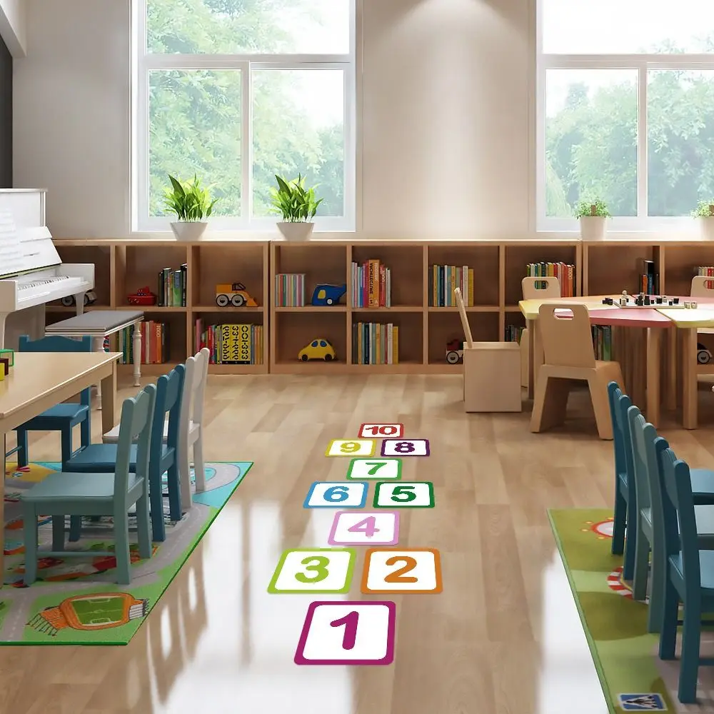Multicolor Hopscotch Floor Stickers Parent-Unisex 10/15/20cm Lattice Number Game Decals Waterproof Removable Number Grid Sticker