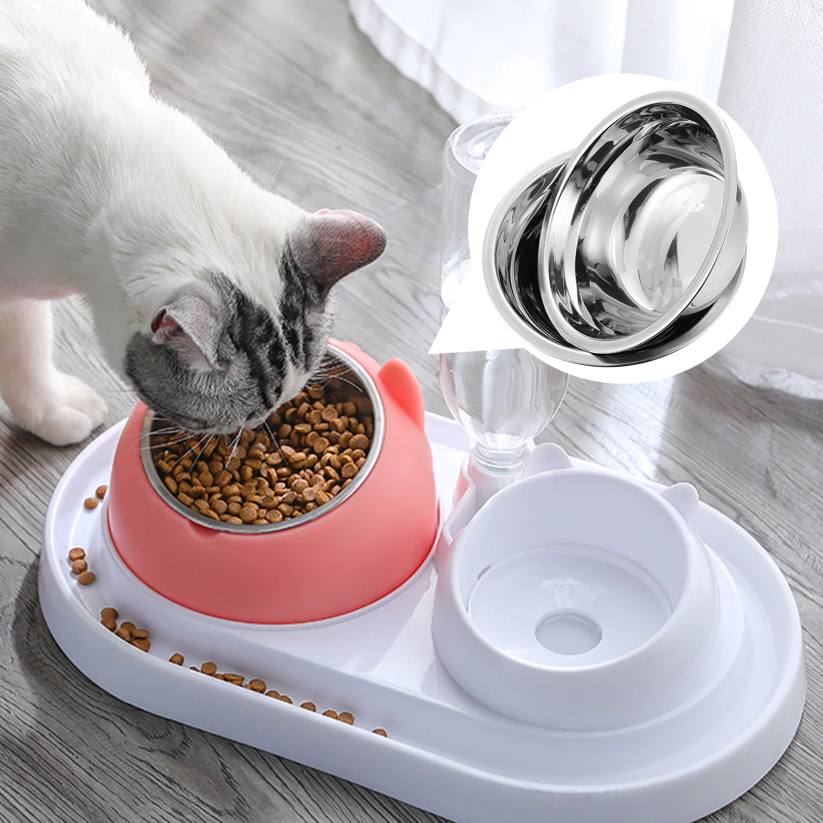 

Pet Drinking Bowl Stainless Steel Cat Ceramics Water Food Feeder Feeding Accessory Eating