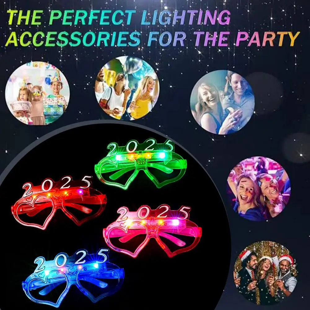 2025 LED Light Up Glasses Christmas Flashing Glasses for Night Photography Props 3 Flash Modes Glasses