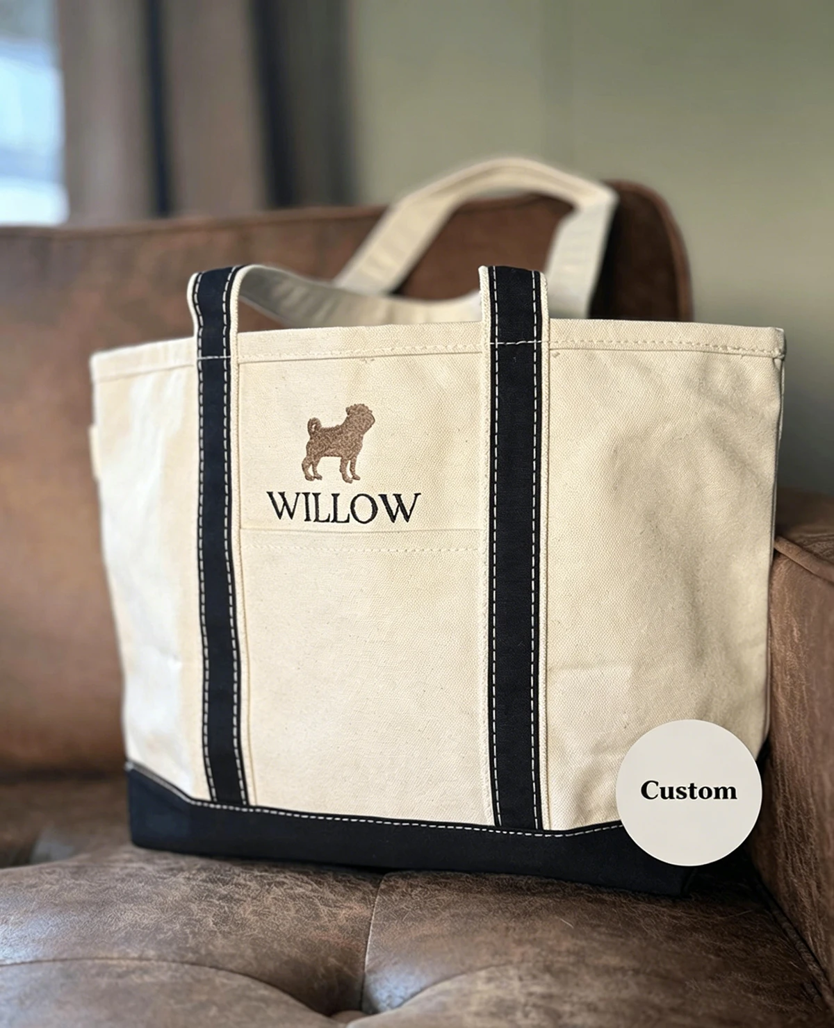 Custom Pet Portrait Tote Bag Dog Cat Mom Gift Large Capacity Canvas Tote Inner Zipper Front Pocket Shoulder Bag for Women