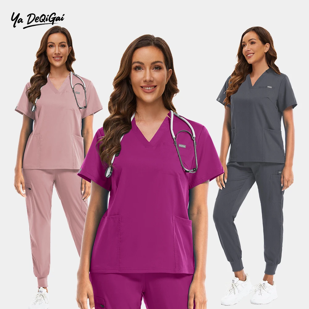 

Hot Sales Medical Scrubs Women Anti-wrinkle Nurses Scrub Spa Salon Uniform Stretch Uniforms Short Sleeved Top Pants Set Workwear