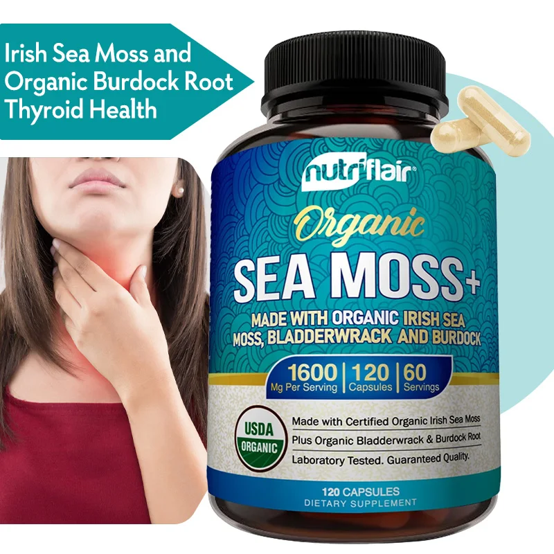 NutriFlair Irish Sea Moss 1600 Mg, 120 Capsules - Thyroid & Immune Support, Cellular, Skin, Hair, Nails, Gut Cleansing