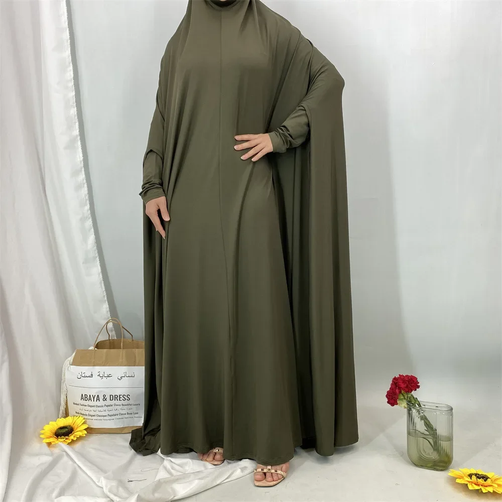 

Muslim Abaya Hooded Smocking Sleeve One Piece Prayer Dress Women Jalabiya Islam Clothing Dubai Robe Turkey Kaftan Eid Djellaba