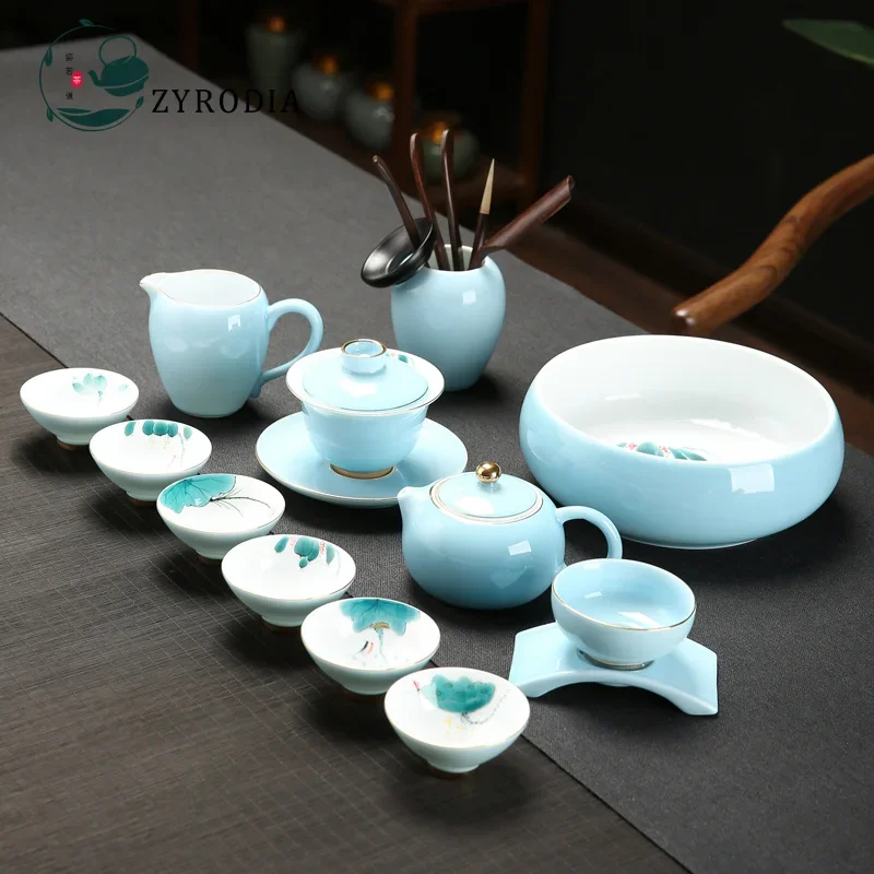 

Tea Set Suit Ceramic Handmade Hand-Painted Flower Illustration Household Simple Modern High-End Drinking Cup Desktop Decoration