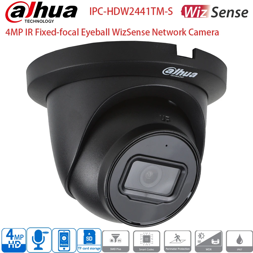 Dahua Original Black 4MP IP Camera WizSense Metal built in MIC Vehicle Human Detection
