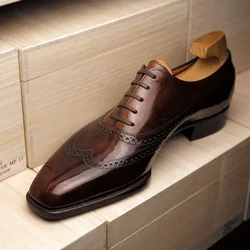 Brogue Shoes Brown Business Men Shoes Pu  Lace-up  Breathable  Mocasines Fashion Dress Shoes