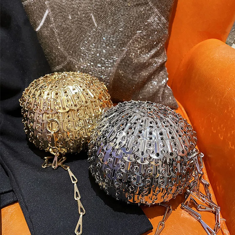 Designer Aesthetic Bags Women\'s Bag Handmade Woven Metal Sheet Metal Ball Shoulder Bag Women Luxury Holiday Party Evening Bag