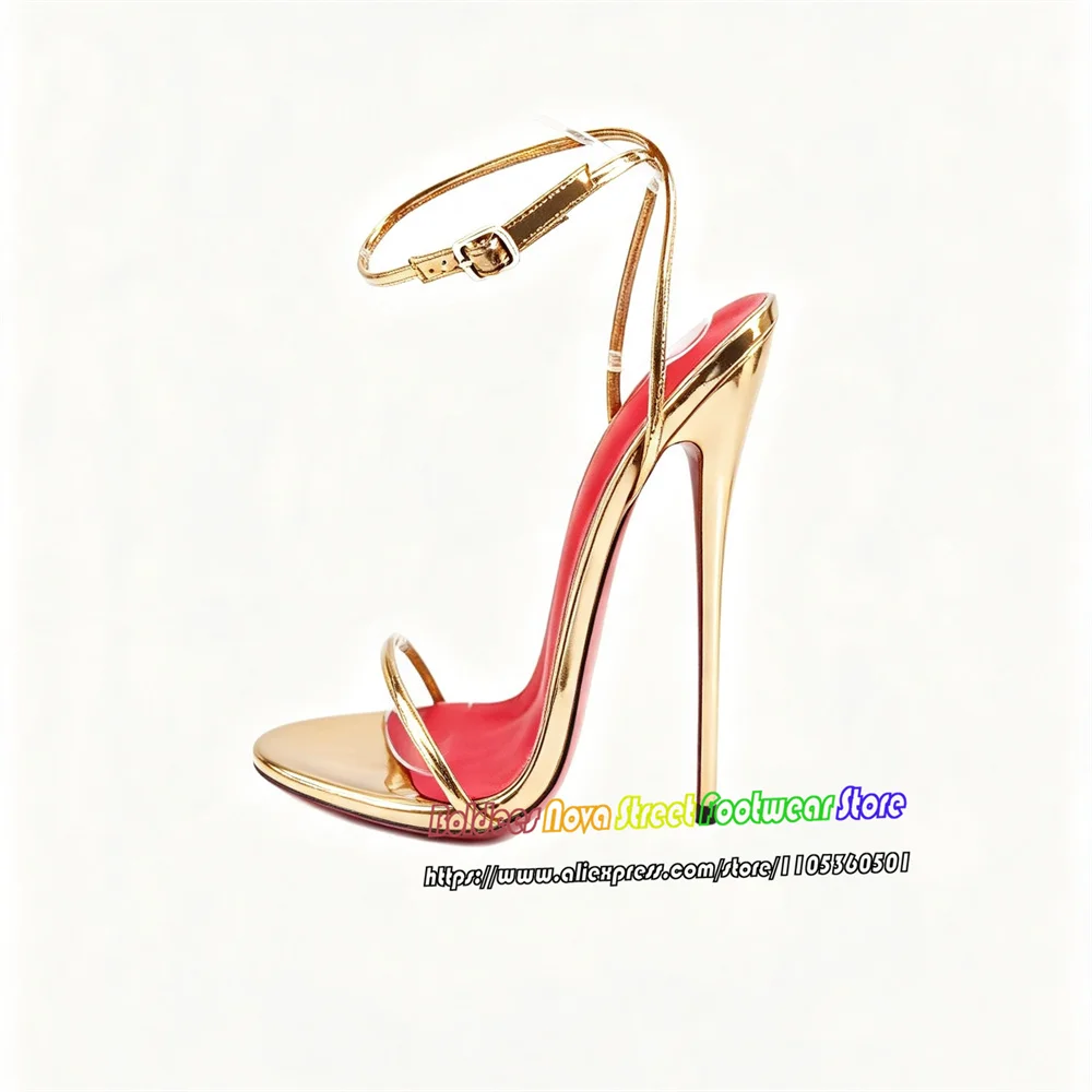 2026 New 16cm Thin High Heel Sandals Women Sexy Gold Pointed Toe Stiletto Heel Slingback Buckle Strap Party Dress Shoes