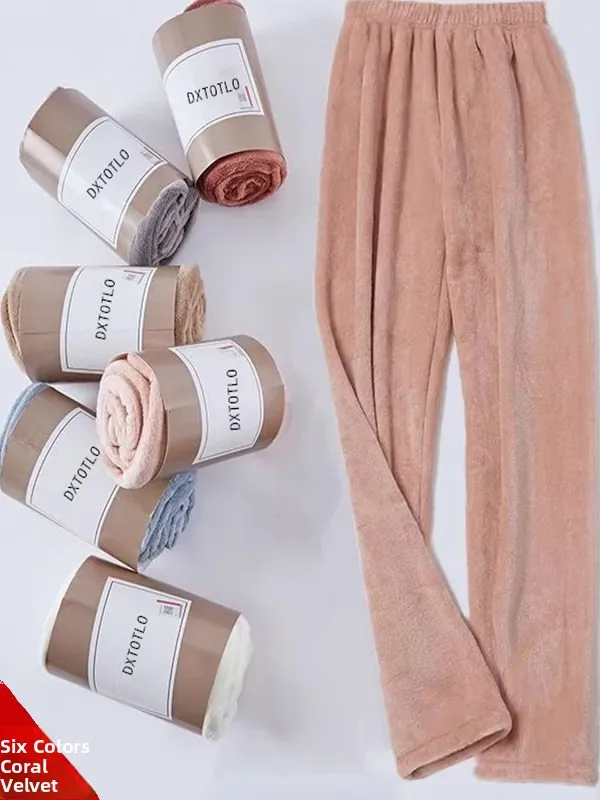 

Теплые коралловые брюки Fce Faires, женские зимние теплые повседневные свободные брюки, домашние студенческие ленивые спортивные прямые брюки