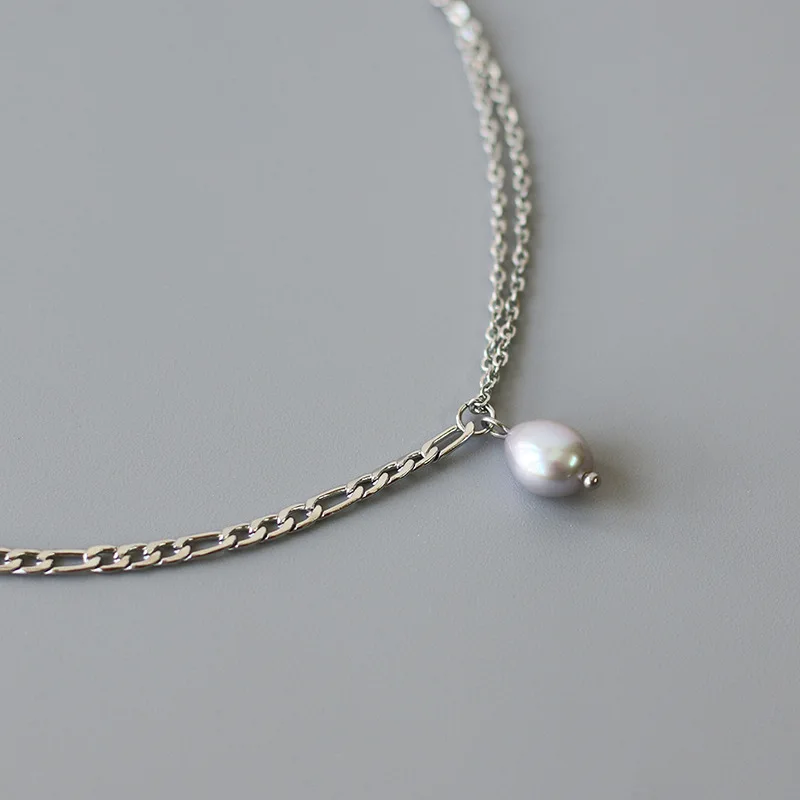 316L Stainless Steel Natural Freshwater Pearl Pendant Splicing Chain Necklace For Women New Trend Choker Clavicle Chain