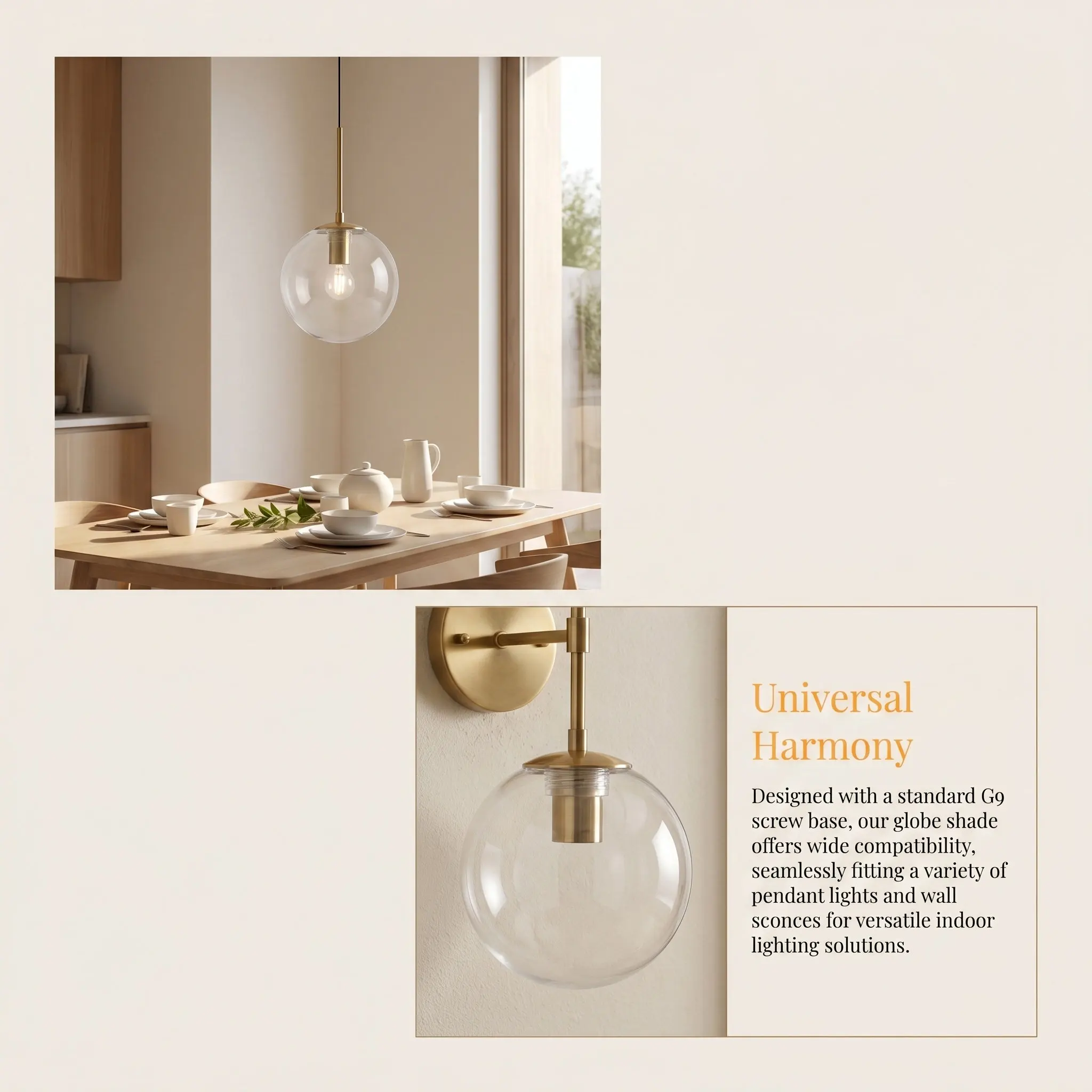 2Pcs Round Glass Globe Lamp Shade Clear Glass Shade for G9 Base Ceiling Pendant Wall Lights Elegant Minimalist Spherical Light