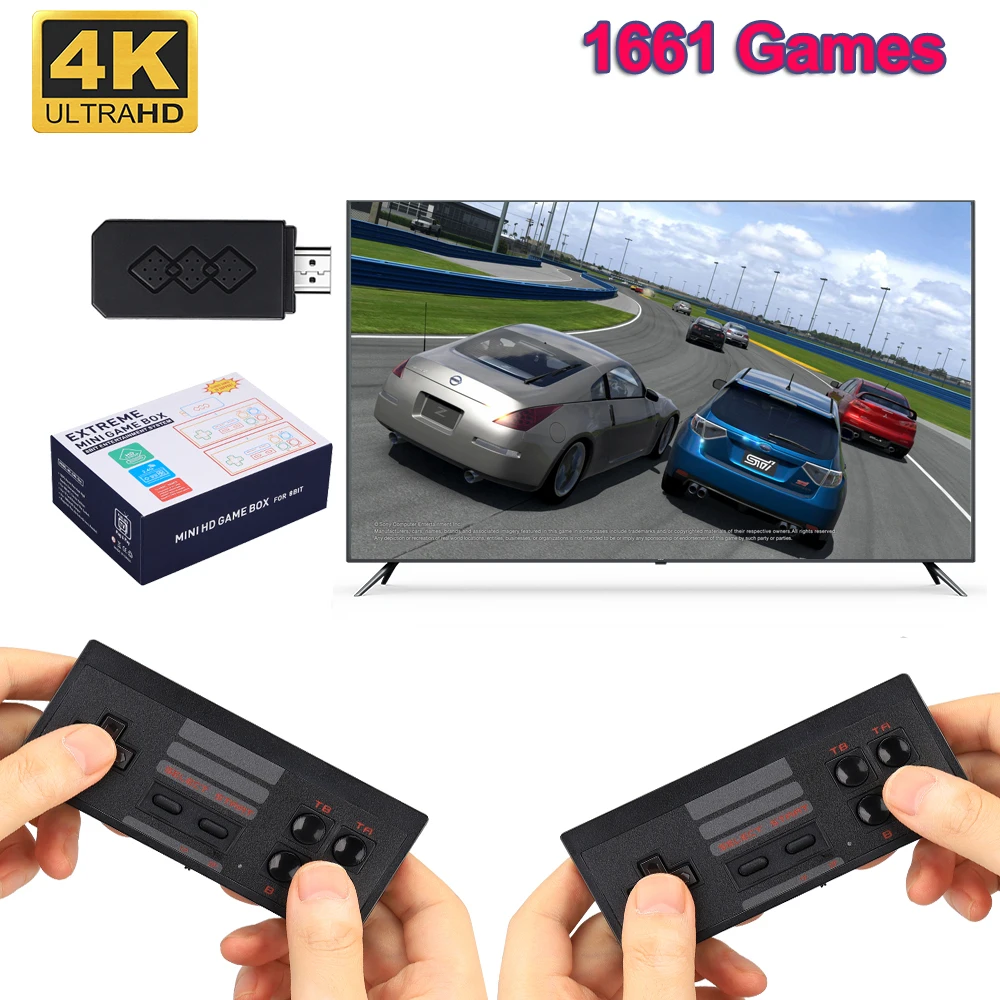 Console de jeu vidéo 8 bits, Mini bâton de jeu portable Compatible HDMI, 1661 jeux classiques intégrés, double manette de jeu sans fil