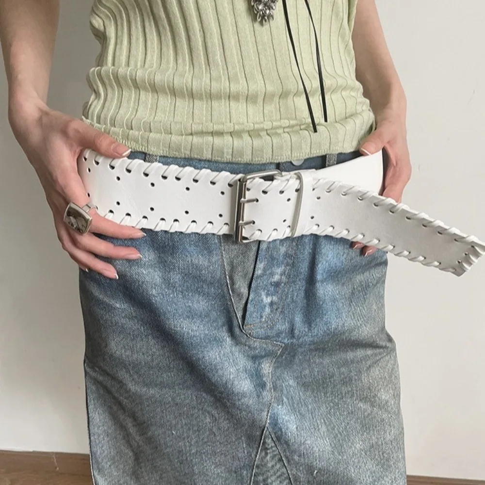 Mode Woven PU Leder Bund Koreanischen Stil Harajuku Frauen Breiten Gürtel Taille Gürtel Punk Western Cowboy Gürtel Jeans Dekorative