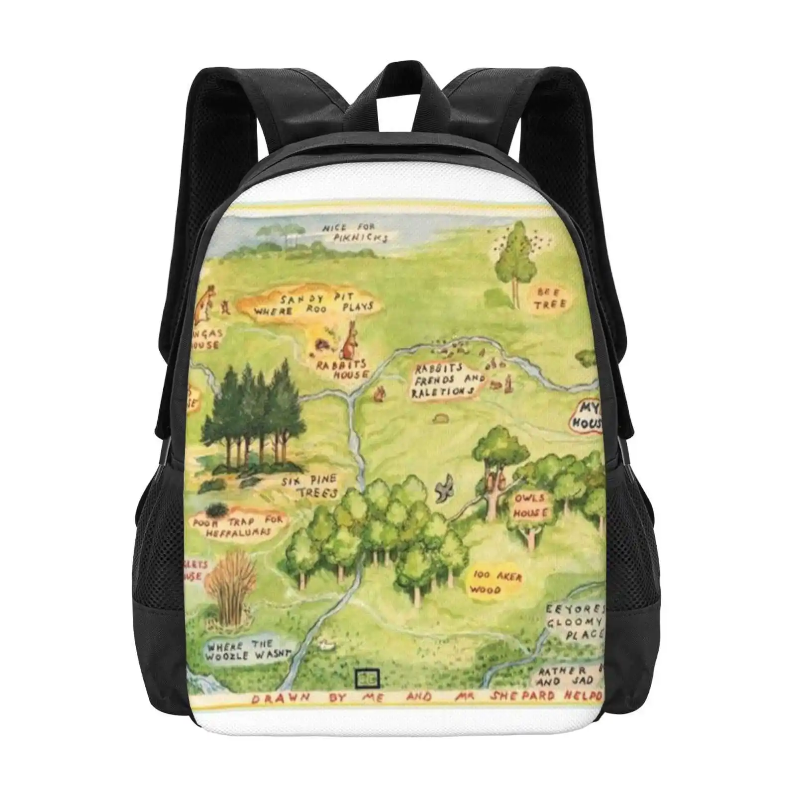 

Hundred Acre Woods Map Pattern Design Bag Student'S Backpack Hundred Acre Woods Winnie The Map Christopher Robin Childhood