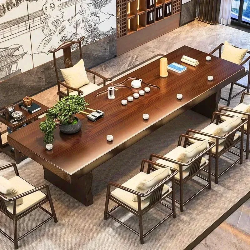 Wabi-sabi wind log tea table and chair combination modern simple home living room tea table office reception floating table