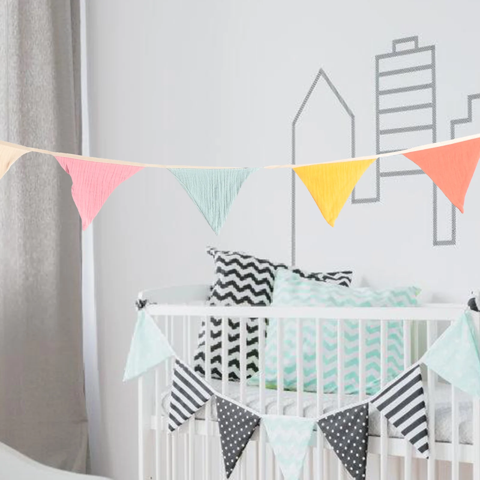 

Birthday Party Bunting Colorful Cotton Triangle Flags Hanging Decor For Celebration Wedding Graduation Carnival Festival Party