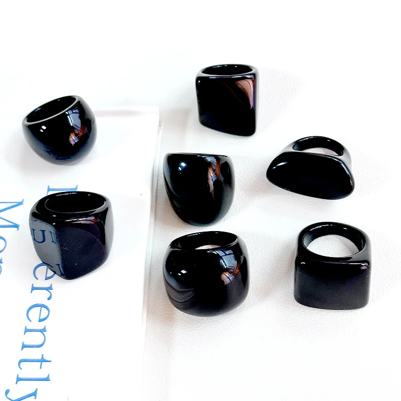 Trendy Gothic Black Color Resin Acrylic Big Finger Ring For Charm Geometric Irregular Square Ring For Women Vintage Jewelry Gift