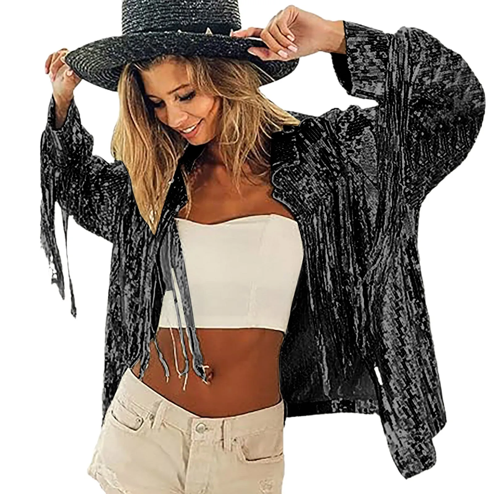 Women Fringe Jacket Disco Theme Fashionable And Cute Sequins Warm Winter Clothes for Women Womens Lightweight Dress Jackets