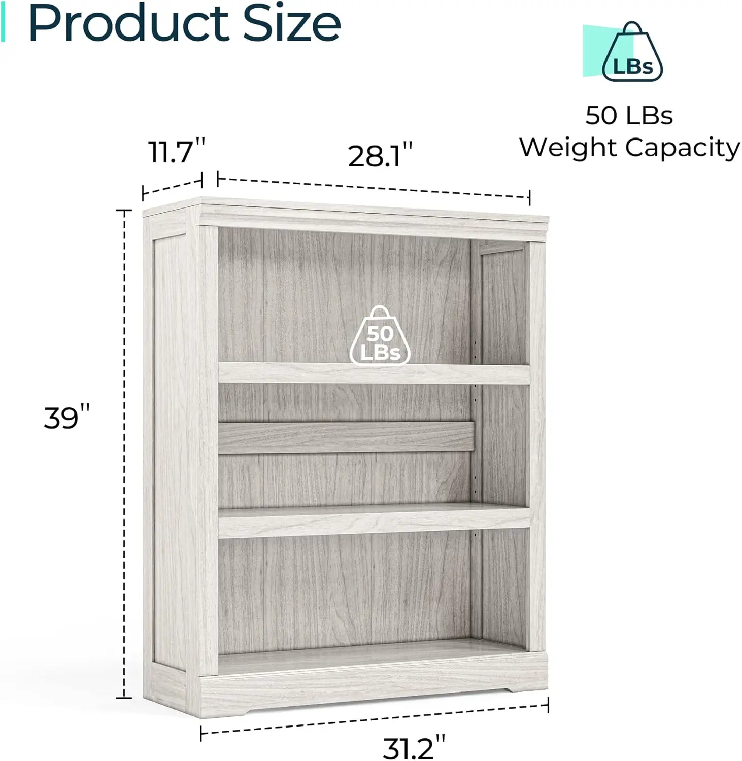 Linsy Home 3-Tier Bookcase And Bookshelf, Small Wood Display Storage Shelves Farmhouse Bookshelf For Home Office, Living Room,