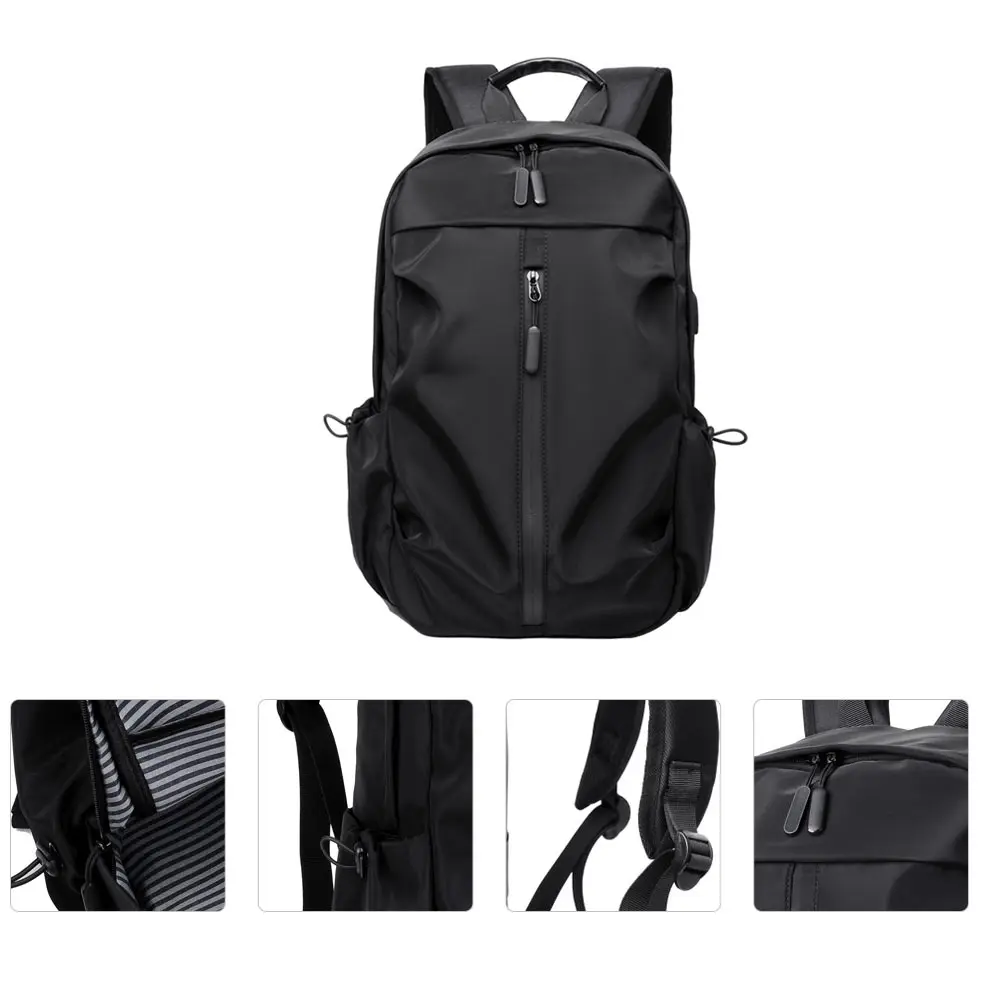 

Men Backpack 14 Inch Laptop Polyester Black Casual Schoolbag Computer Bag Large Capacity Notebook Pouch