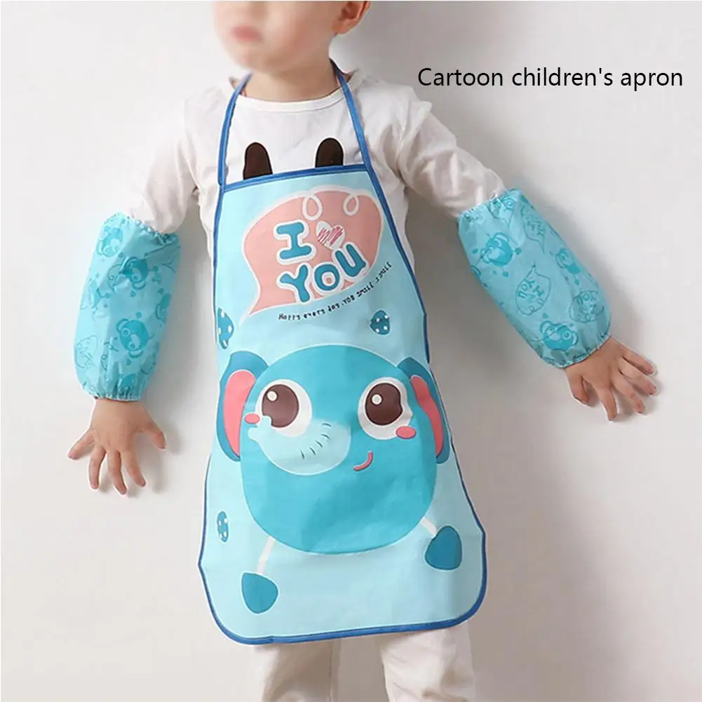 Cute Fashion Cartoon Children Apron Sleeves Chef Hat Pocket Set Kids Craft Art Kitchen Cooking Chef Suit Drink Food Baking Toys