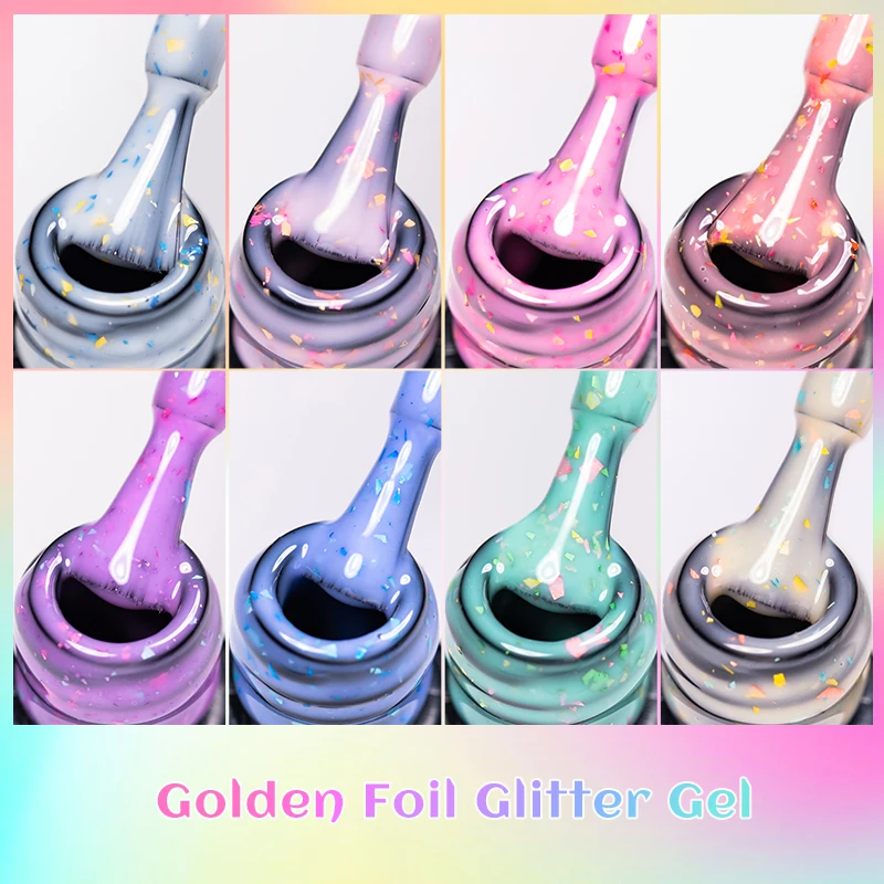 7ml MEET ACROSS グリッターネイルジェルポリッシュ ゴールドフォイル DIYネイルアート用品 マニキュア マニキュア セミパーマネント 速乾 簡単塗布