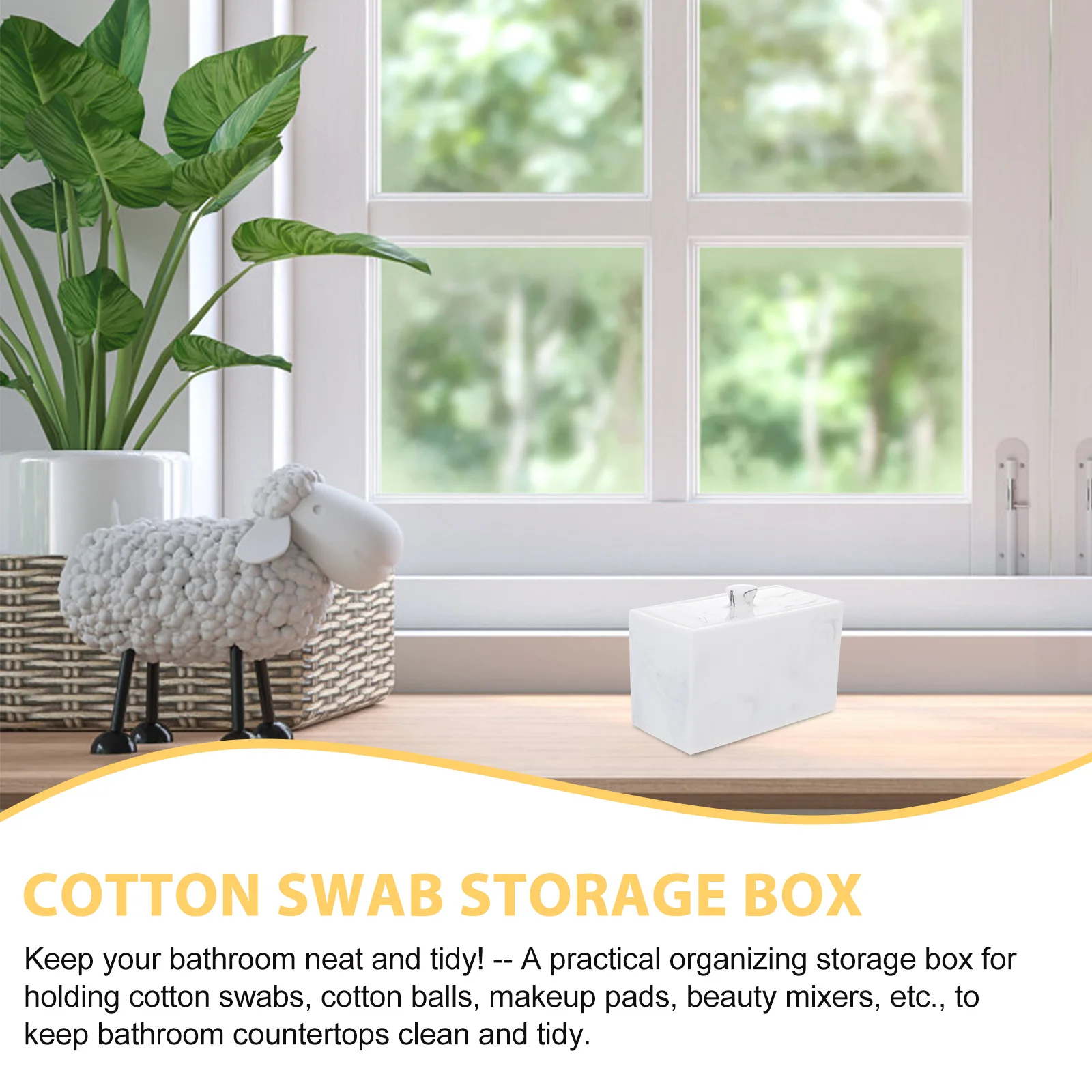 

Cotton Swab Storage Box Desktop Resin Box Marble Vein Design Safe Use Large Capacity Nail Tool Organizer Cosmetics