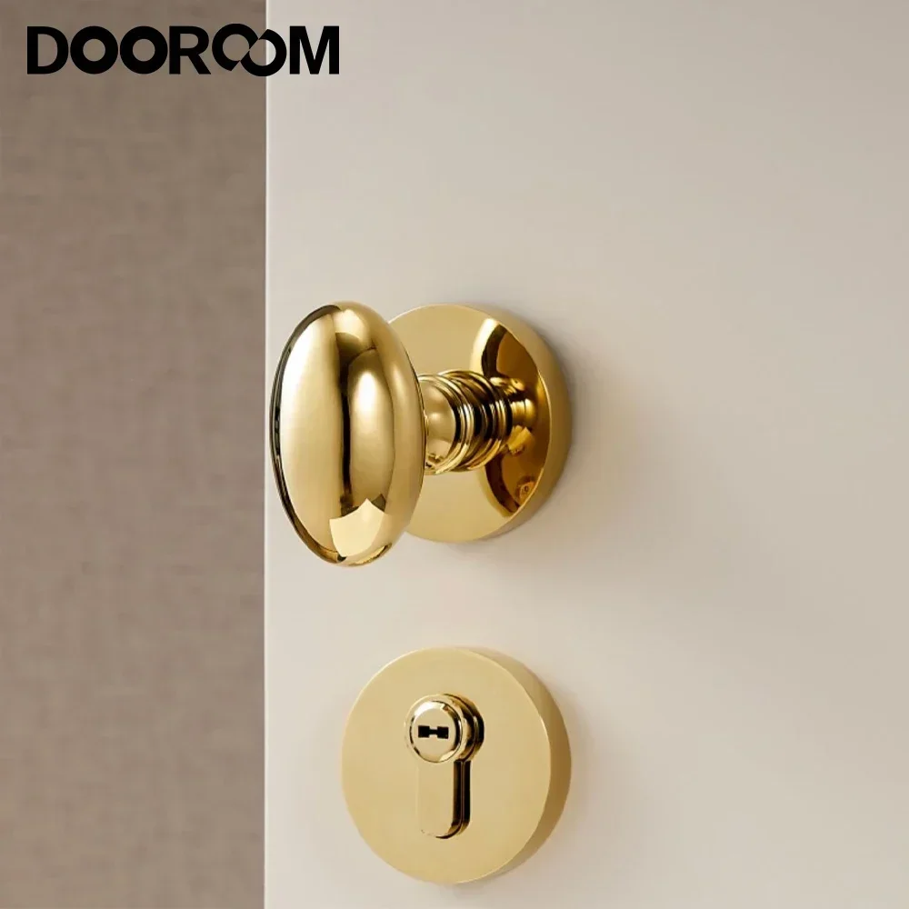 Imagem -05 - Dooroom-bright Gold Oval Brass Door Lock Grupo Maçaneta Original do Quarto Bloqueio de Latão Maciço Hardware Moderno Originalidade