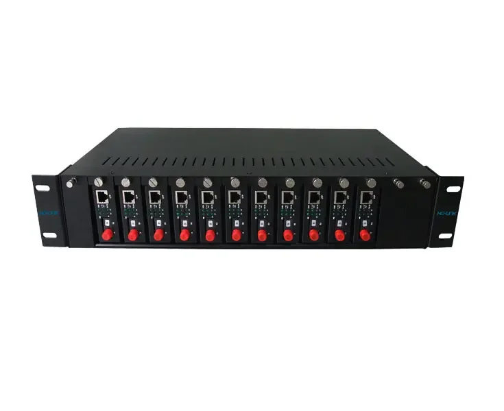 2U 14/16 Slots Fiber Media Converter Rack Mount Chassis Dual Power Supply Black