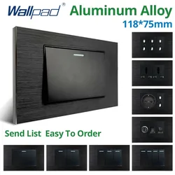Wallpad Black Aluminum Panel 1 2 3 4 Gang Wall Light Switch US Chile Socket Rocker Button USB Charge Port 118*75mm 16A
