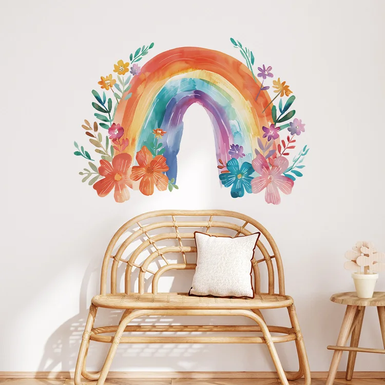 Bunte Blumen, Blätter, Regenbogen, Wandaufkleber, Kinderzimmer, Hintergrunddekoration, Tapete, Schlafzimmerdekoration, selbstklebende Wandaufkleber für Zuhause – Detail 5