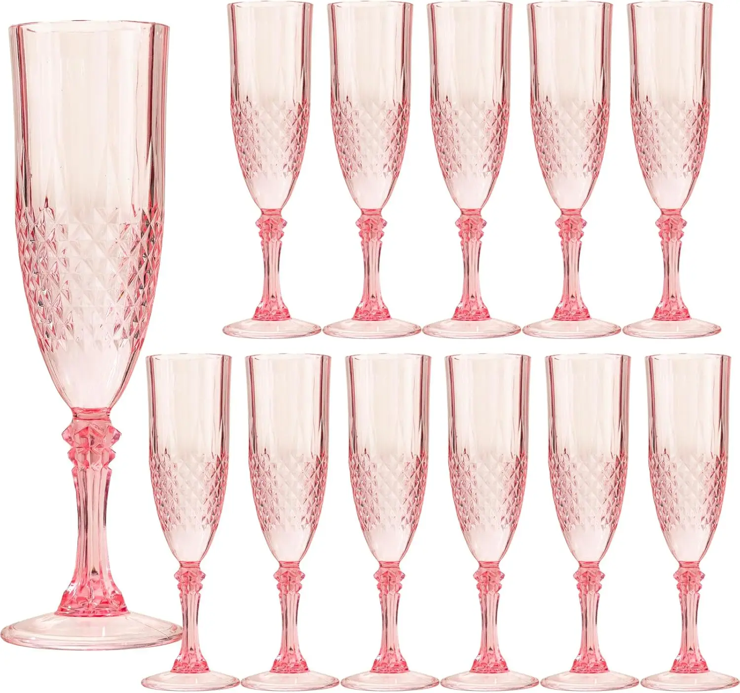 

12PCS Pink Acrylic Champagne Flutes, 7.1Oz Reusable Shatterproof Party Glasses for Wedding & Grand Events
