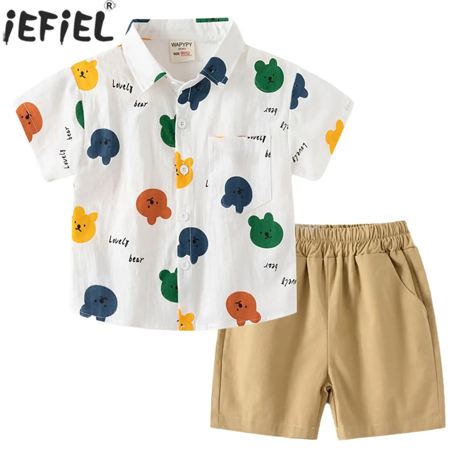 Little Boys Summer Casual Gentlemen Suit Short Sleeve Cute Print Shirt with Shorts for Birthday Party Beach Holiday Daily School