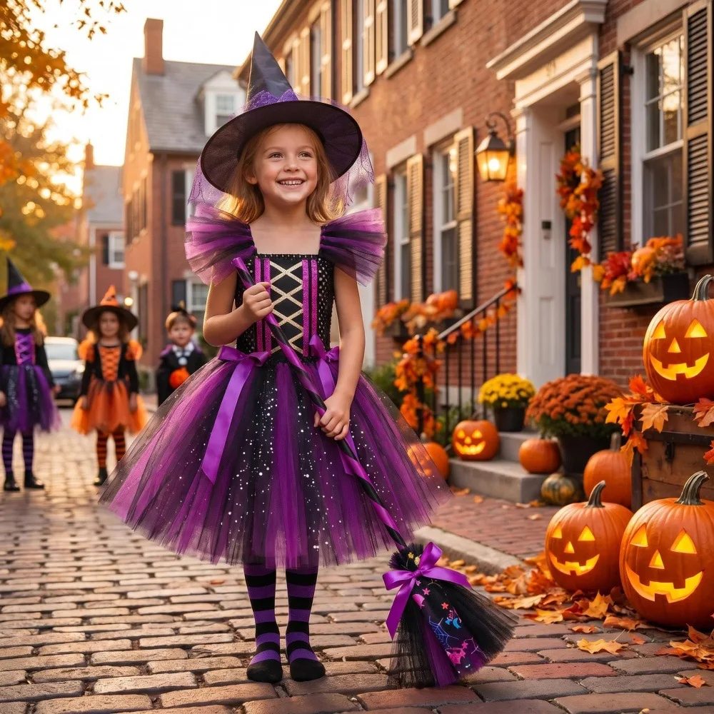 Halloween Costume for Kids Halloween Children Witch Costume Girl Cosplay Dress Party Performance Set