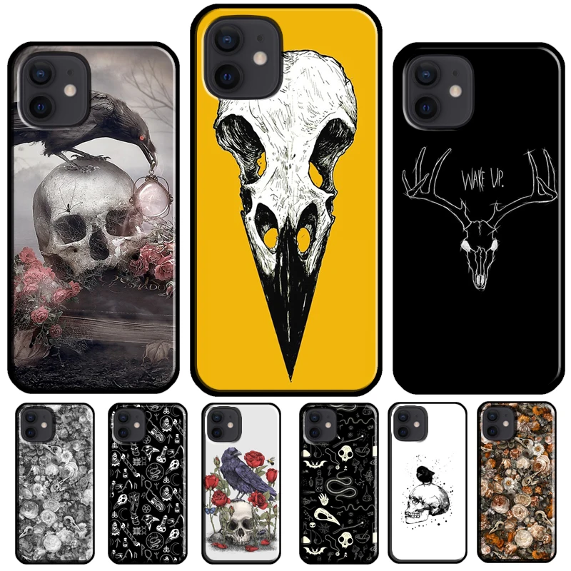 Raven Skull Soft TPU Cover For iPhone 16 15 XR X XS 11 14 12 13 Pro Max 12 Mini Plus Phone Case