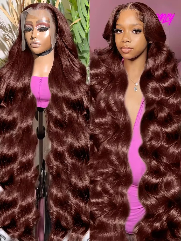 

Красновато-коричневый цвет, объемная волна, HD, кружевной фронтальный парик, предварительно выщипанные, 13x4, кружевные передние парики, бесклеевые человеческие волосы для женщин, плотность 250%