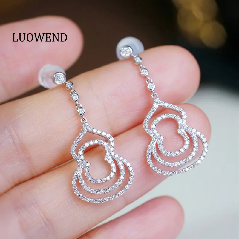 

LUOWEND 100% 18K White Gold Earrings Women Elegant Style 0.60carat Real Natural Diamond Drop Earrings High Party Jewelry