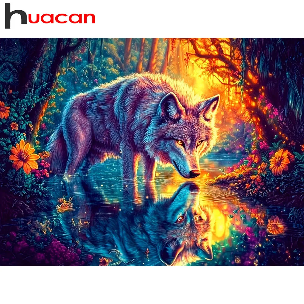 

Huacan Алмазная картина Волк Фрам Алмазная мозаика Животный пейзаж Набор декоративных картинок