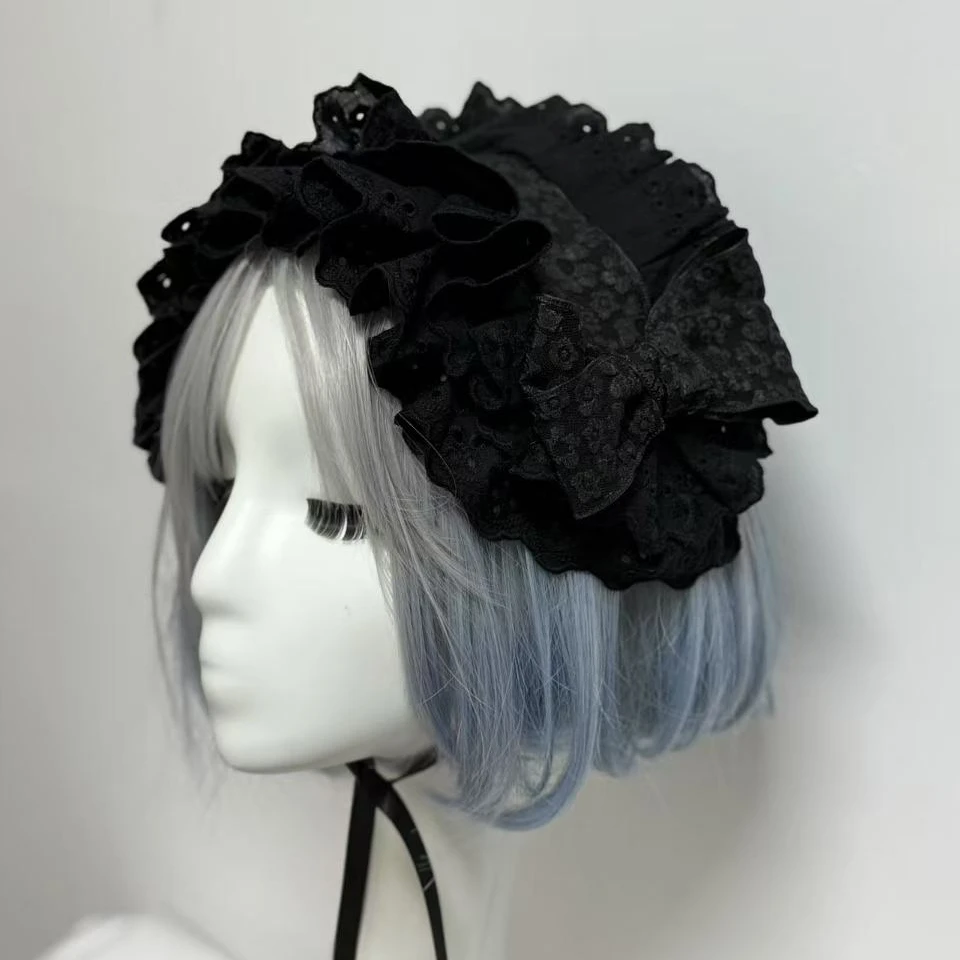 القوس رباط شعر Kc القوطية الدانتيل اليدوية عيد الميلاد تأثيري لوليتا غطاء الرأس إكسسوارات الشعر
