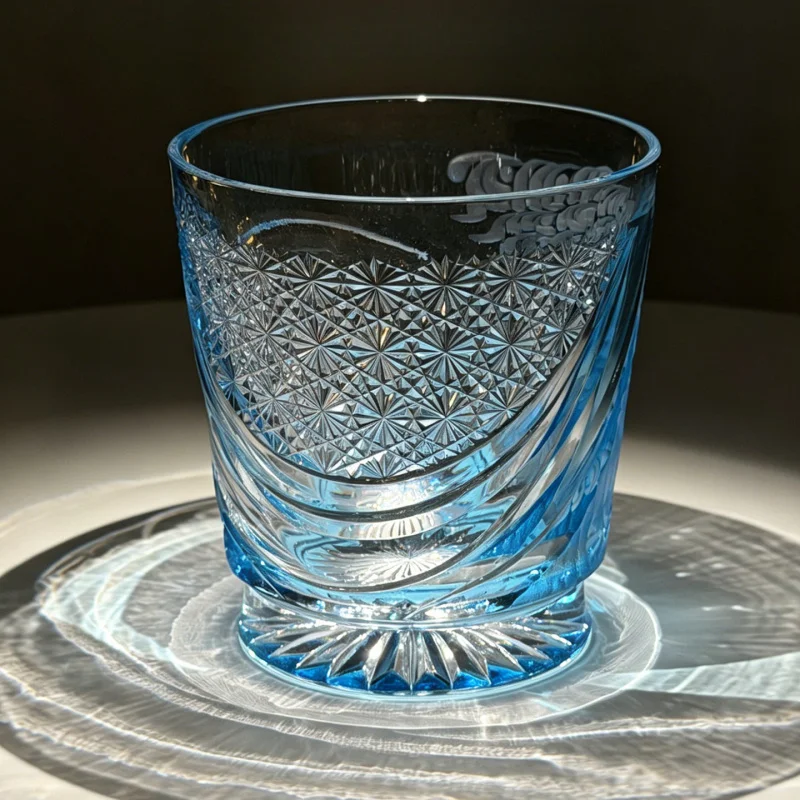 Sapphire Blue Edo Style Kiriko Whiskey Glass Riding Waves Hand Cut Crystal Glasses Crystal Colorful Whisky Cup Dropshipping