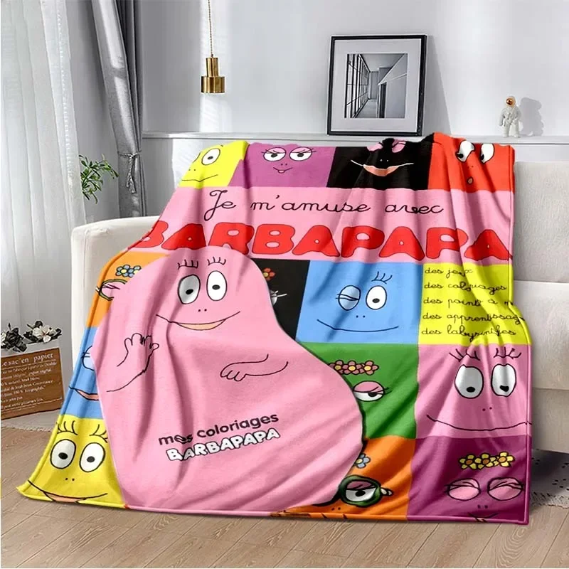 Cartoon Blanket Sofa Winter L-Les Barbapapa Warm Bed Fleece Custom Nap Home Fluffy Soft Blankets King Size Microfiber Bedding