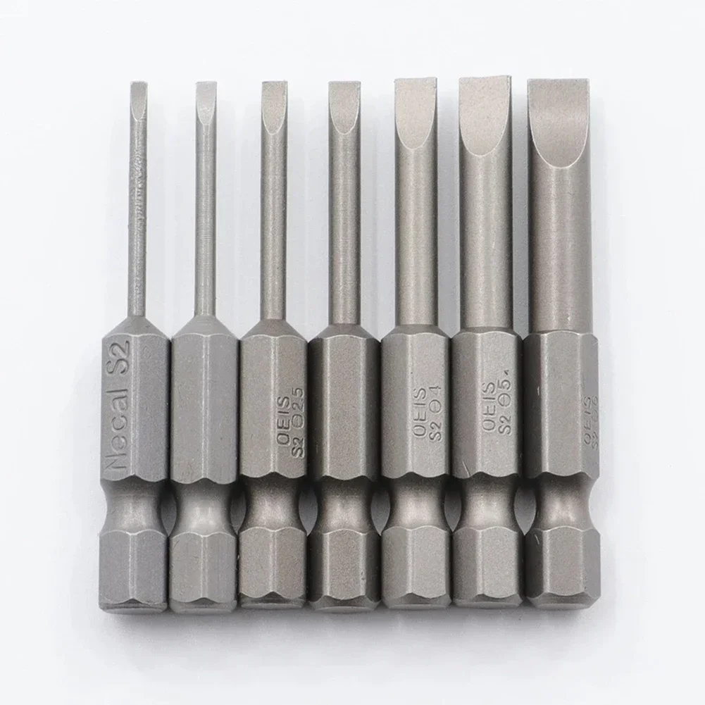 7pcs 50mm Flat Head Slotted Tip Screwdriver Bit 1/4 Inch Hex Magnetic ScrewDrivers Bits Hand Tools SL1.6 2.0 2.5 3.0 4.0 5.0 6.0