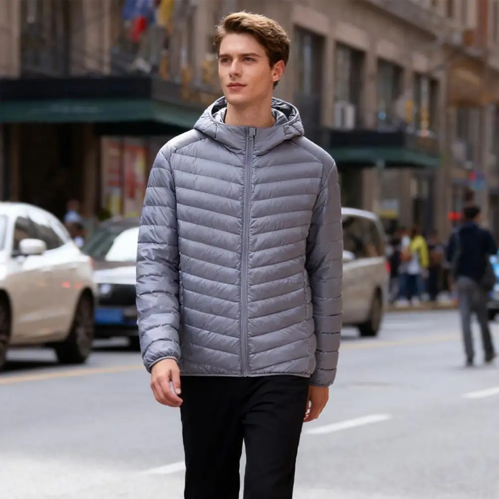 Men Hooded Parka Men's Lightweight Down Coat with Hood Warm Winter Jacket for Cold Weather Windproof Long Sleeve Outerwear