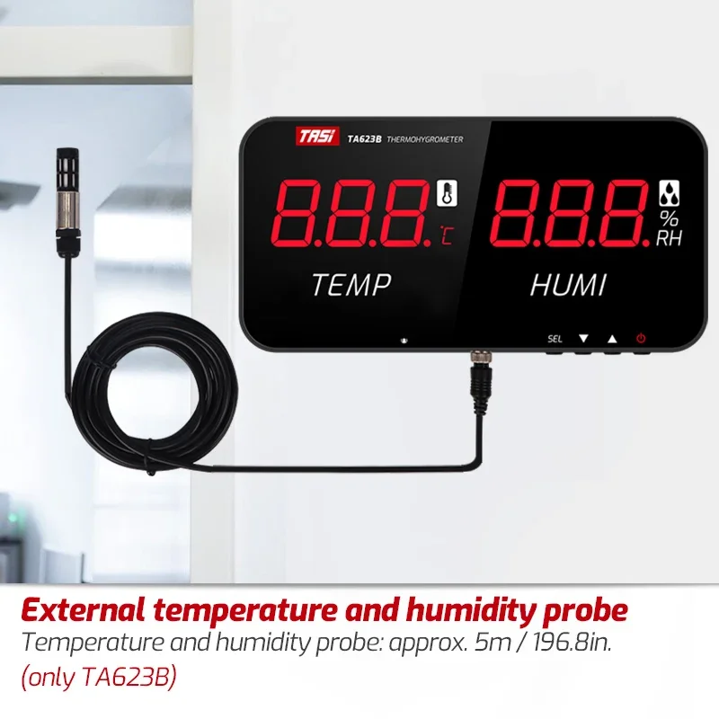 TASI TA623B Digital Hygrometer With Probe Temp Humidity Board Wall Mounted Thermo Hygrometer