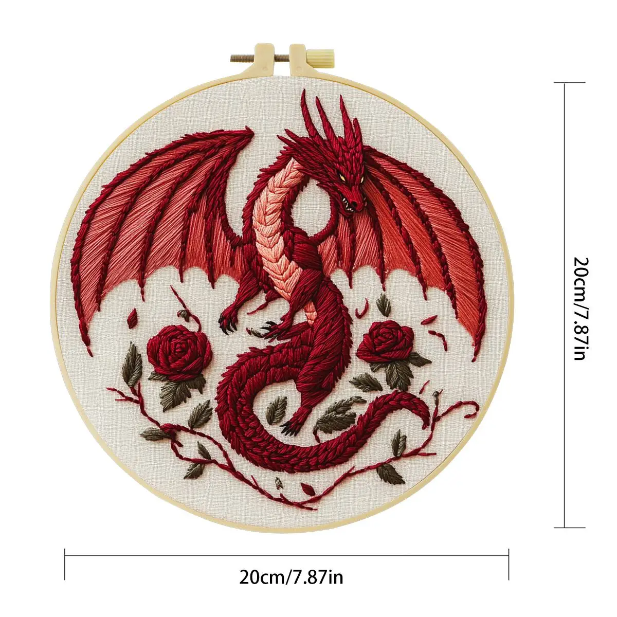 1 Stück 20X20CM/15X15CM 7,87/6,3 Zoll Roter Drache Stickerei Starter-Kit DIY-Kit DIY-Stickerei-Set Handarbeiten Nähkunst – Detail 4