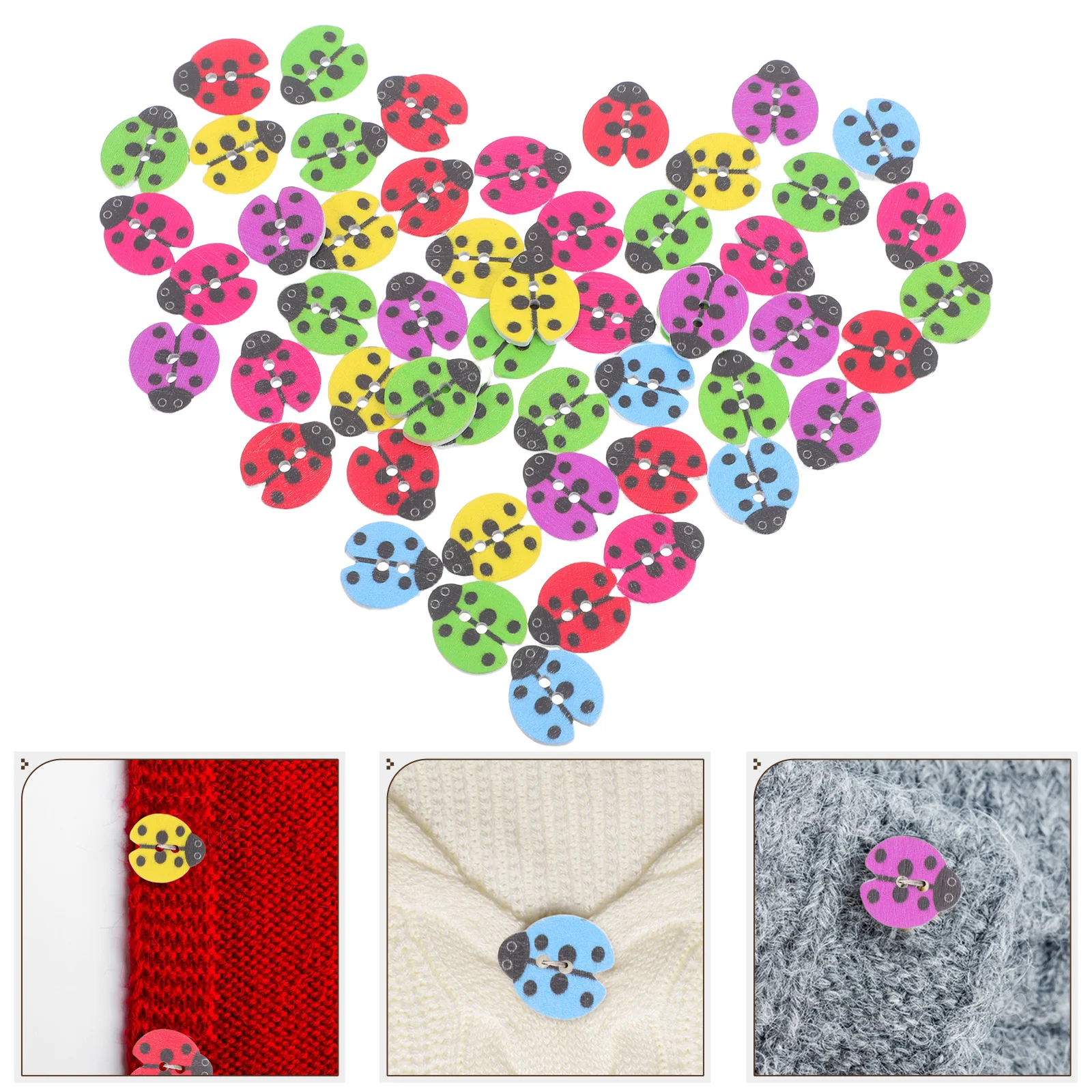 

100Pcs Wooden Buttons Ladybug Shape 2 Holes Cartoon Design Sewing Craft Scrapbooking DIY Embellishments Wooden Button