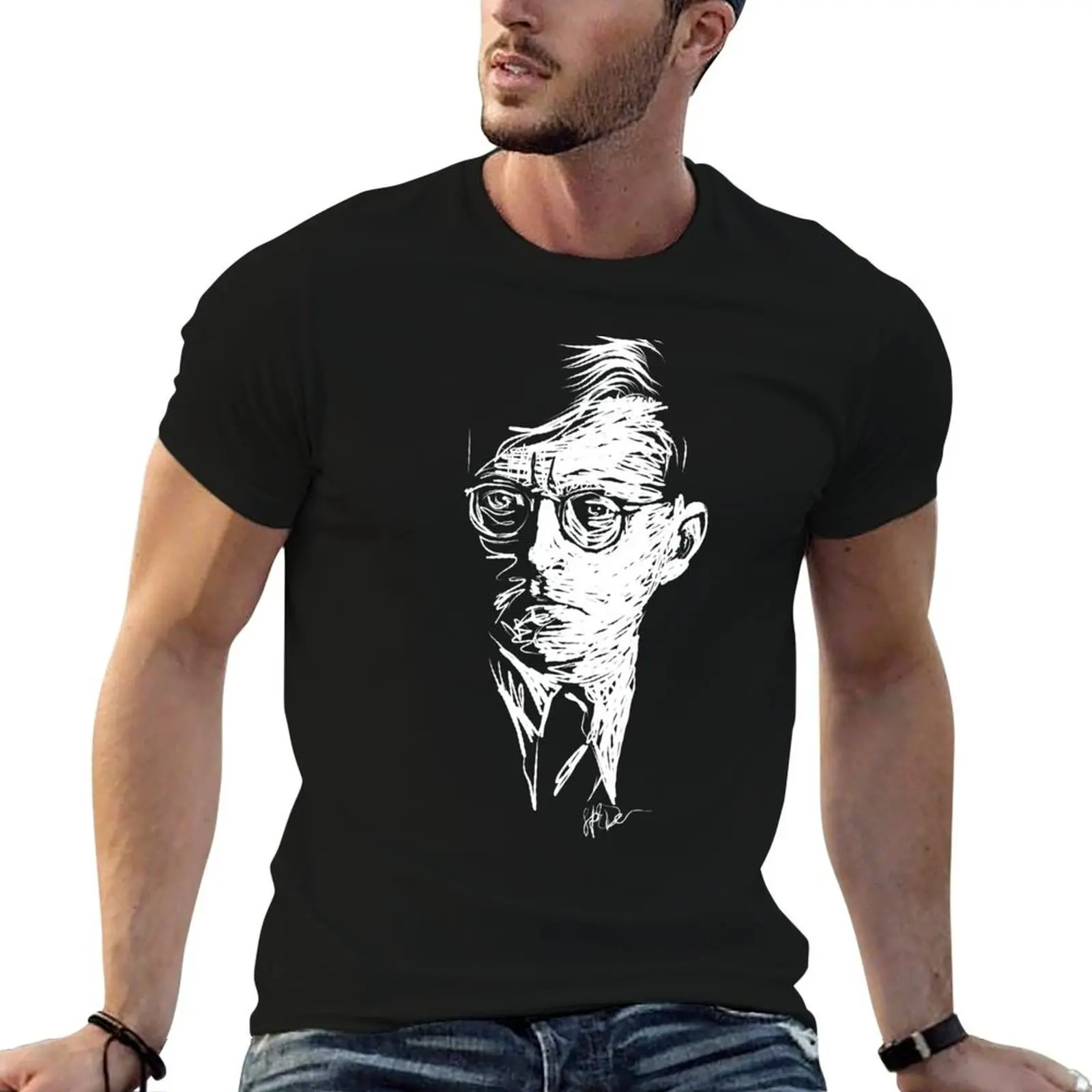 Shostakovich drawing in white T-Shirt anime tshirt cotton tshirt 100% t shirts for man pack white T-shirt